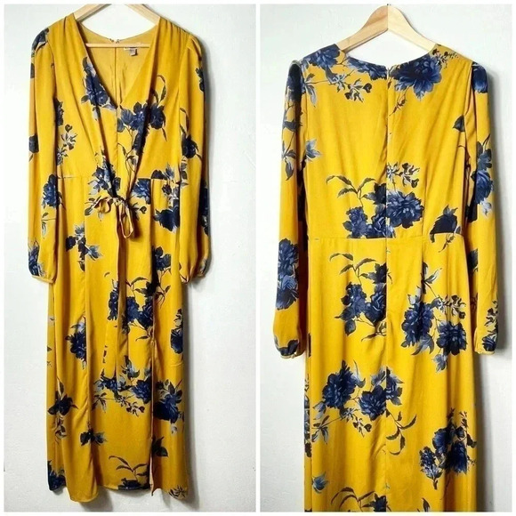 Chelsea28 Floral Yellow Print Faux Wrap Maxi Dress(S) - Picture 4 of 14